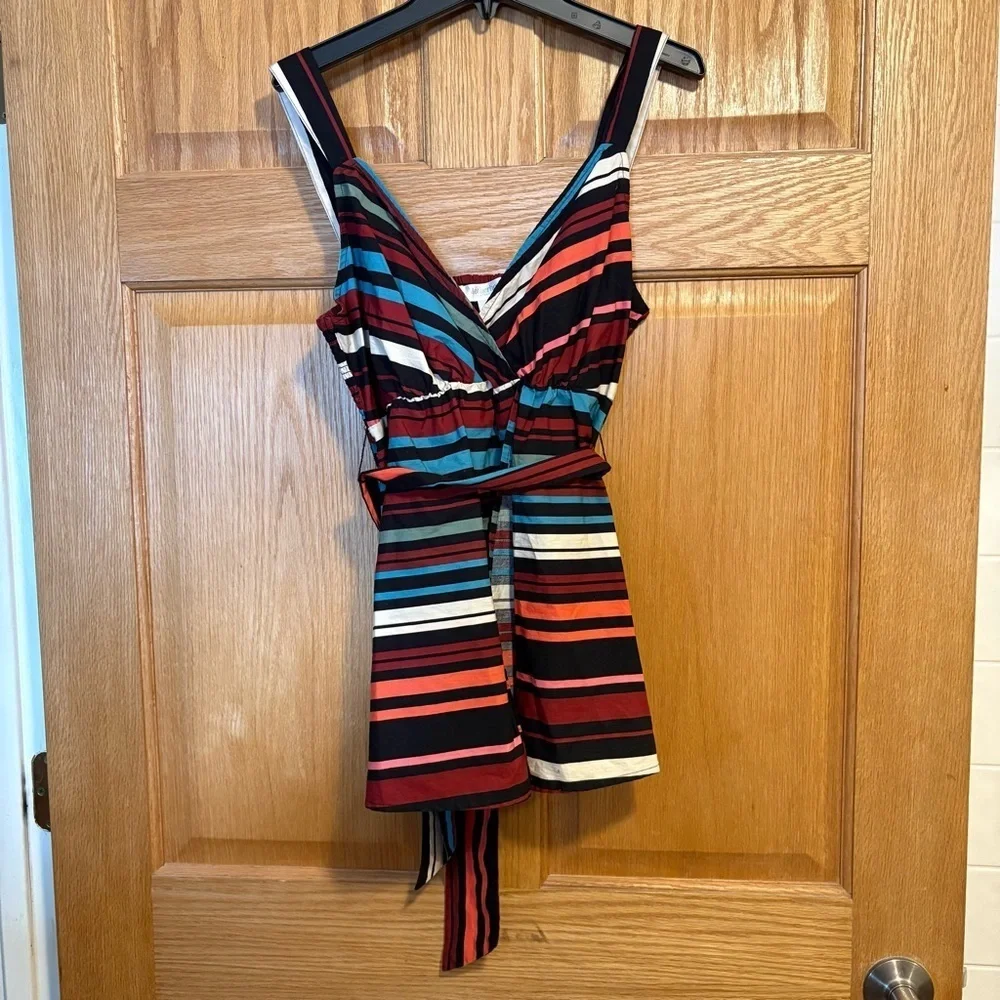 Motherhood Maternity Sleeveless Multi Color Striped Baby Doll Tank Top Womens S